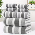 8pcs Lint-Free Super Absorbent Soft Five-Star Hotel Standard Two-Color Striped Spaced Bath Towel Set, Including 2 Large Bath Towels, 2 Medium Bath Towels And 4 Small Bath Towels