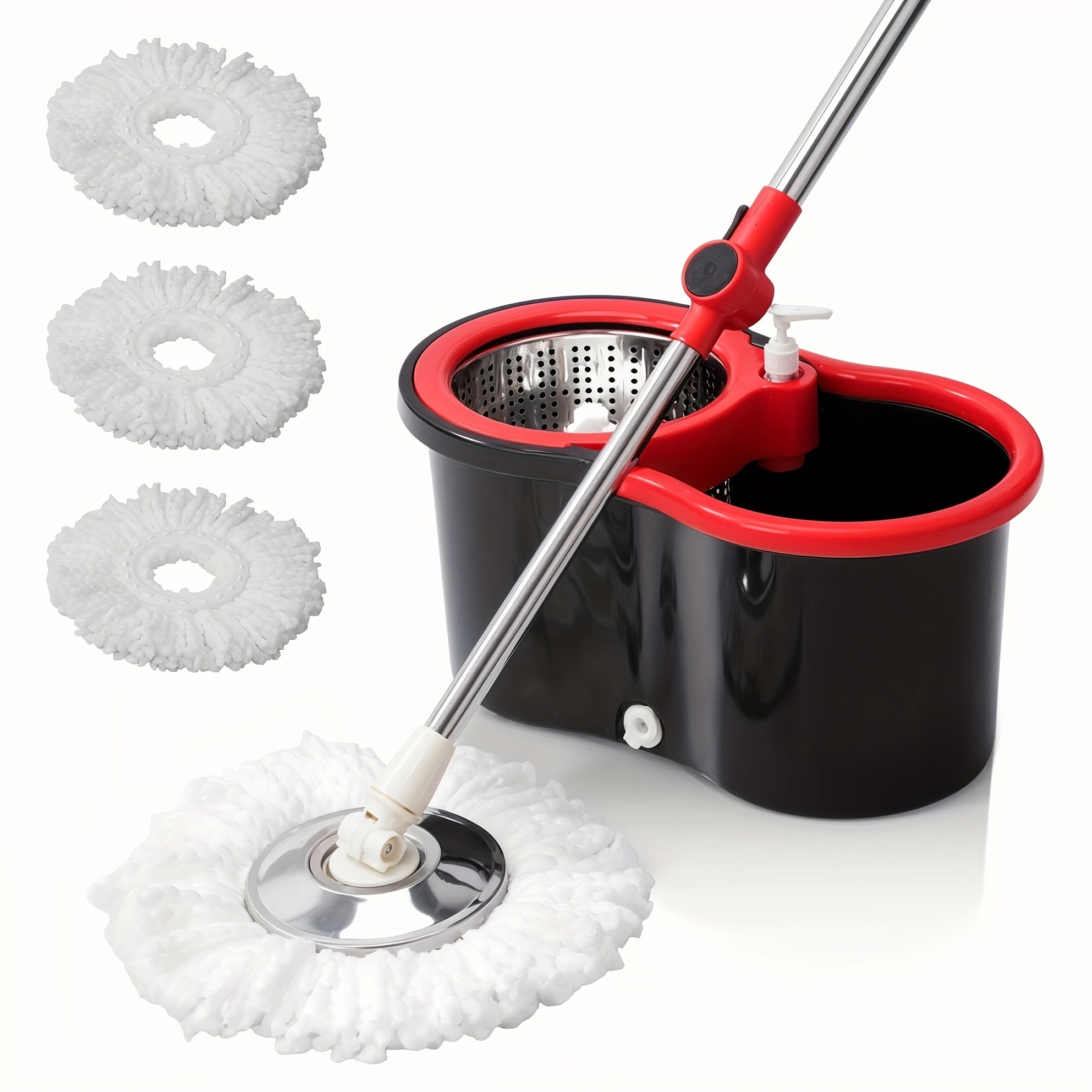 Spin Mop And Bucket with Wringer Set, Bathroom Mop Bucket, School Bathroom, 360° Spinning Mop Bucket System with 3 Microfiber Mop Replacement Heads And 61" Stainless Steel Adjustable Handle for Floor Cleaning, Bucket Floor Cleaning System