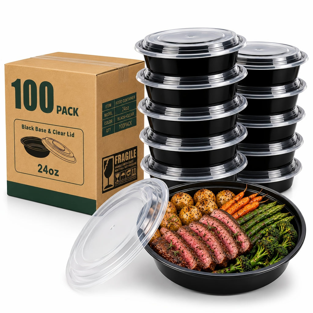 5/50/100//150pcs-24oz Meal Prep Bowls with Lids, Disposable Takeout Bento Food Containers, Stackable, Freezer/Microwave/Dishwasher Safe, BPA-Free, for Restaurant Home Catering Delivery