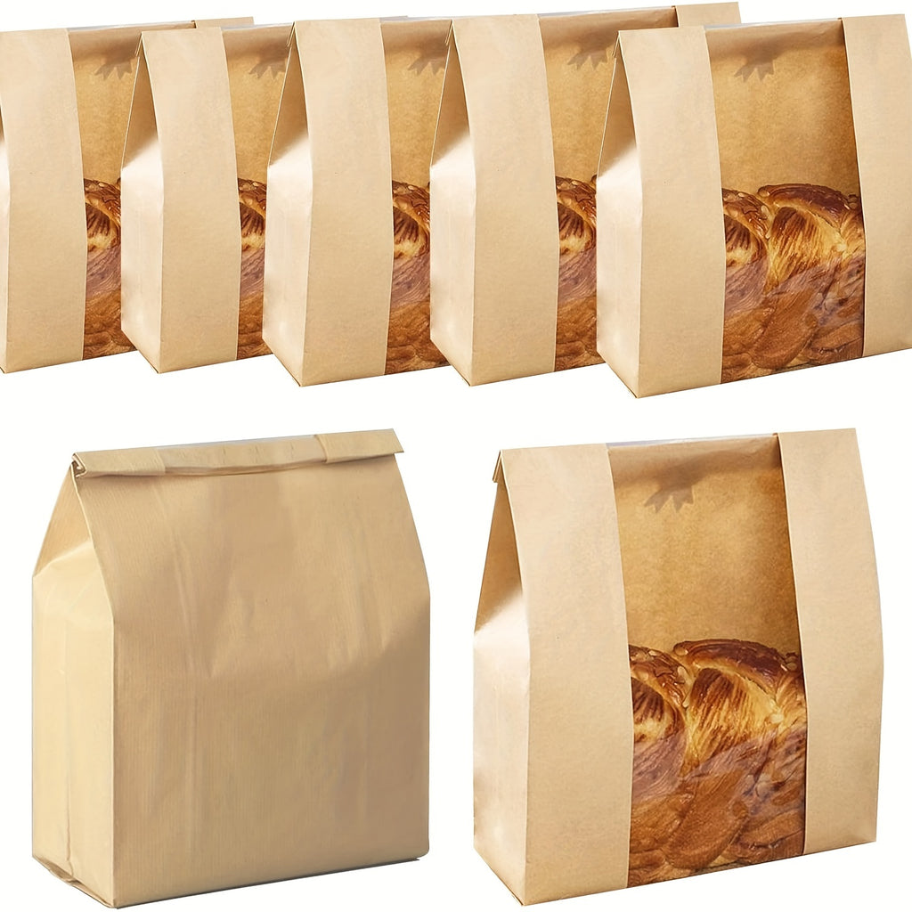 Kraft Paper Bread Bags with Clear Window & Label Seal Stickers - Suitable for Homemade Sourdough, Artisan Bread - Brown Bakery Bags for Bakeries, Farmers Markets, Freezer & Pantry Storage