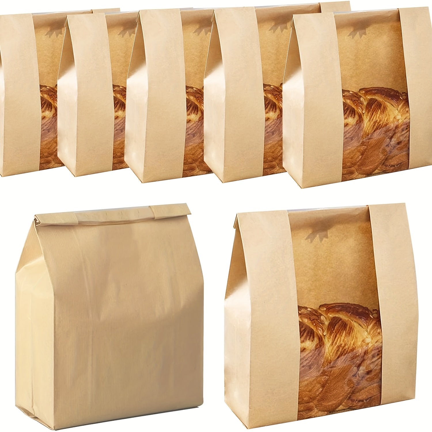 Kraft Paper Bread Bags with Clear Window & Label Seal Stickers - Suitable for Homemade Sourdough, Artisan Bread - Brown Bakery Bags for Bakeries, Farmers Markets, Freezer & Pantry Storage
