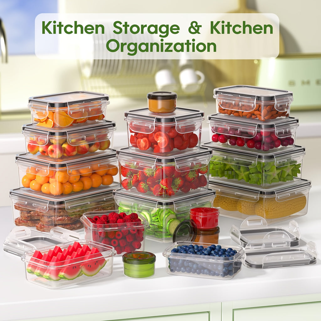 48pcs/set Food Storage Container Set, Crisper, Easy Fix Lids (24 Lids + 24 Containers) - Sealed Plastic Containers For Pantry, Travel, Outdoor Picnics, Kitchen Organization, Includes Labels And Labeling