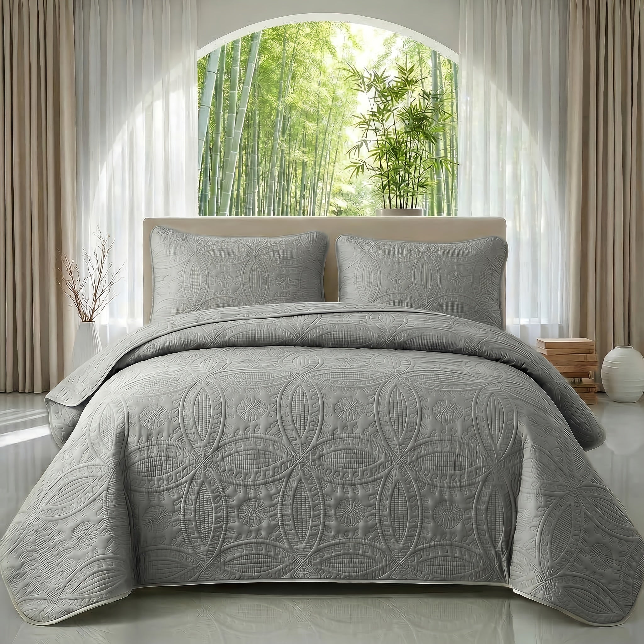 2/3pcs Ultrasonic Quilted Bed Cover, Coin & Floral Pattern Retro Bedspread, Soft Breathable Non-Slip Mattress Cover, Machine Washable Bedding For Bedroom Dorm Guest Room, 10 Colors Available