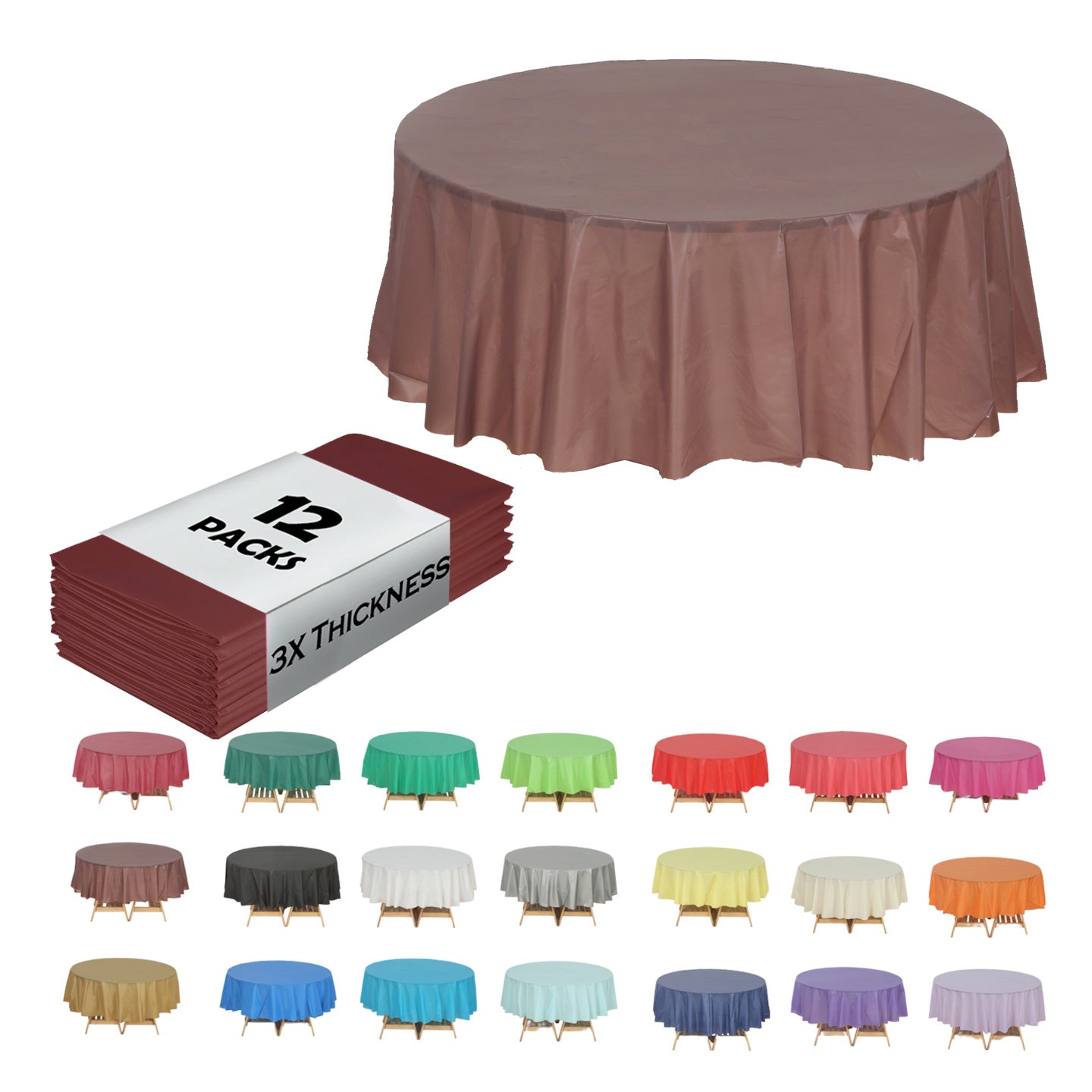 Heavy Duty Premium 12pcs Plastic Tablecloth, Disposable Tablecloth, Plastic Table Cover for Kitchen, Dinning Uses.