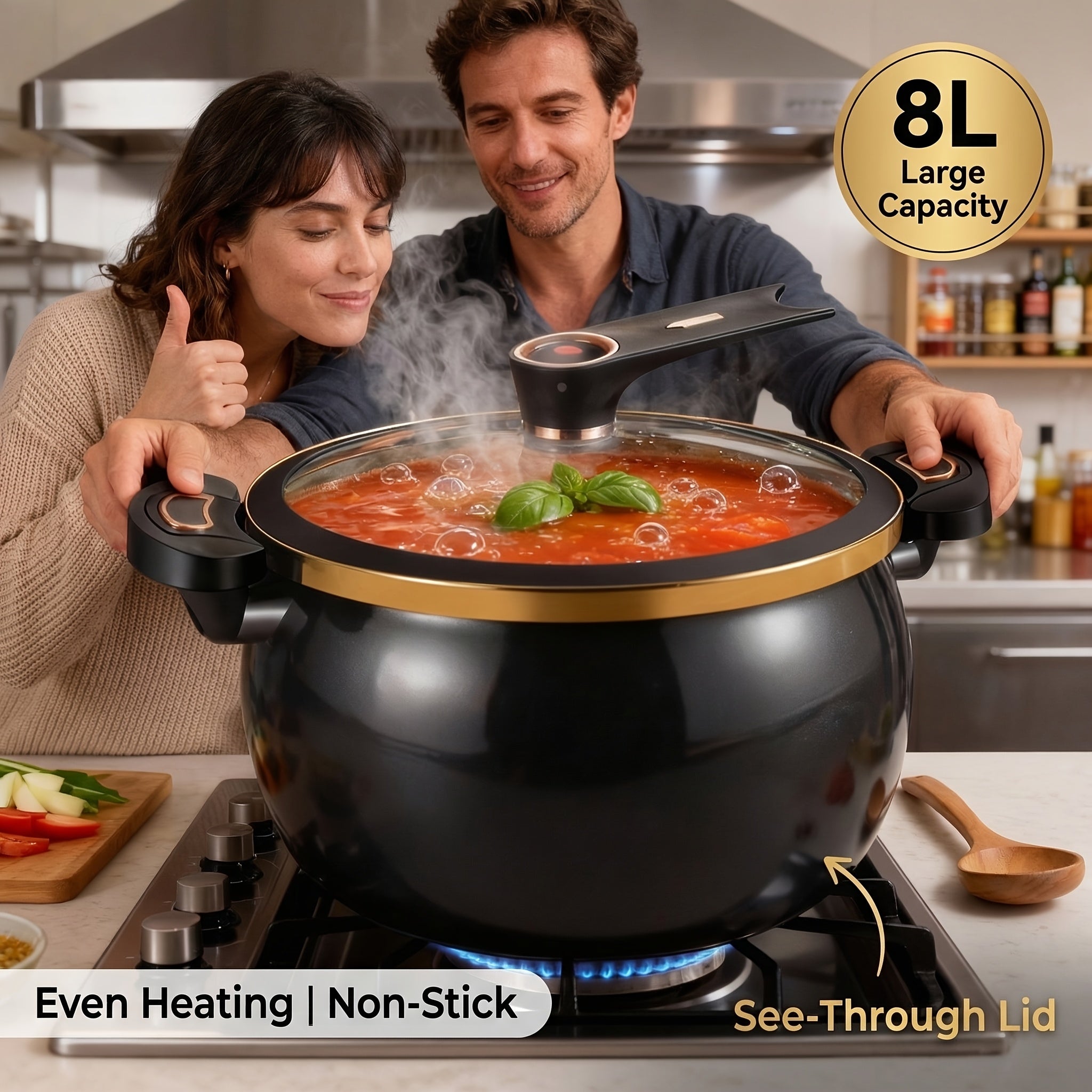 Large Capacity Soup Pot with Twist Lock Handle, Suitable for Quick Cooking, Non Stick Pot 1.85 US Gallon Multifunctional Cooking Pot, Gas Stove, Open Flame And Induction Cooker, Universal Stew Pot for Households, Restaurants