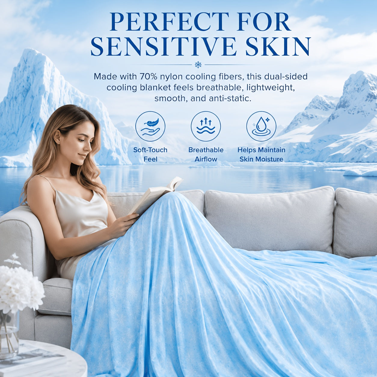 Premium Double Layer Cooling Blanket for Hot Sleepers, Soft Cool Touch Summer Blanket, Lightweight Breathable Cooling Throw for Bed, Couch, Sofa, RV Travel & Warm Nights
