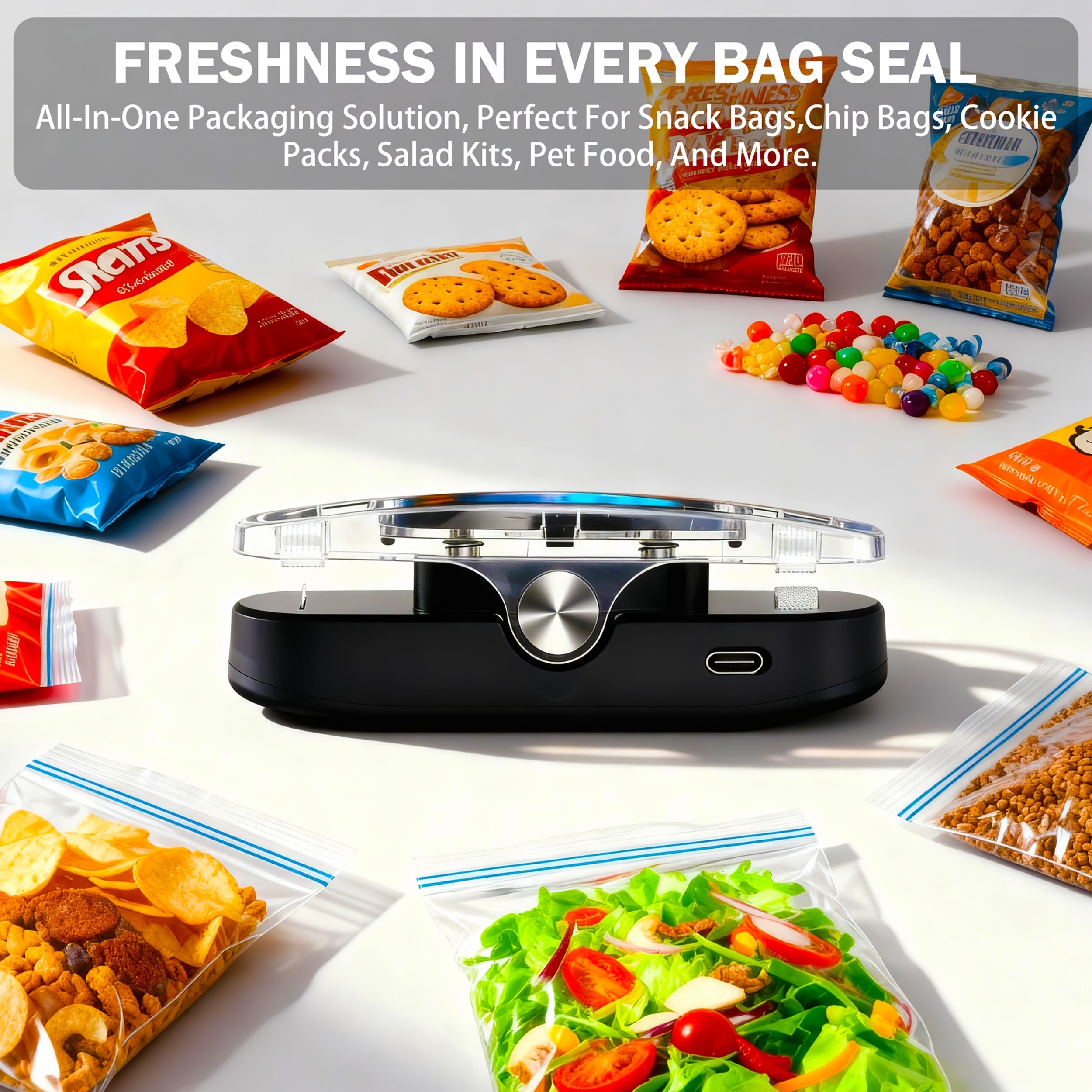 2-in-1 USB Rechargeable Heat Sealer with Built-In Cutter, Bag Closer Keep Snacks Fresh to Carry &Store, Portable Packaging Food Plastic Bags Sealer Machine for Easy Kitchen Organization, Food Storage, Efficient Sealing Bag Closure, Gift for Christmas