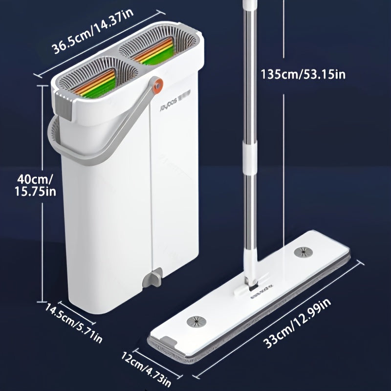 12.99inch/15.75inch Hand-Free Mop And Wash Bucket Set with 2 Washable Reusable Microfiber Cloths, Machine Washable Matching Cloths, Wet And Dry Floor Dust Mops, Floor Cleaning Systems, Bucket Sets, Cleaning Supplies, Cleaning Tools, Holiday Cleaning