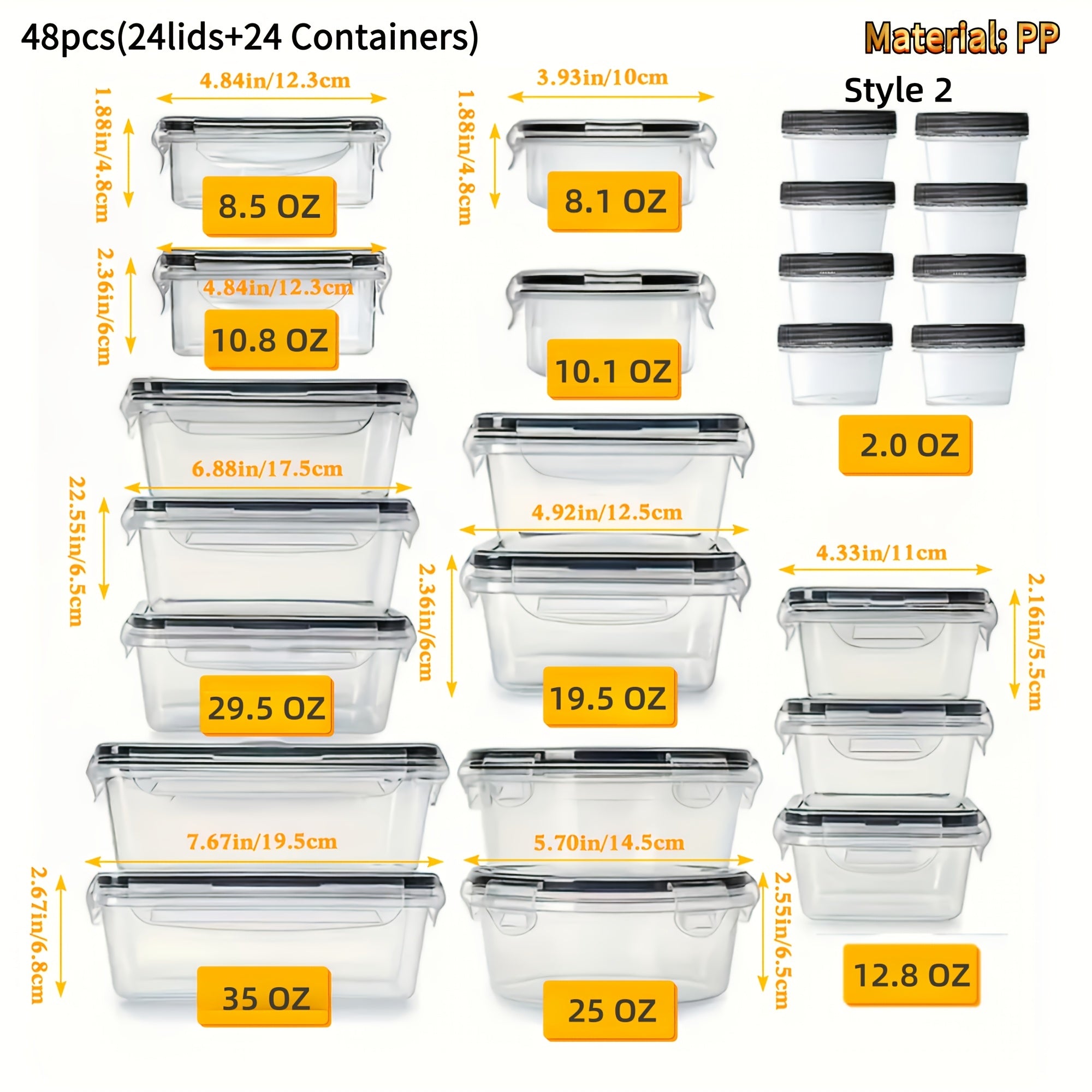 48pcs(Including 24 Lids And 24 Containers) Large Capacity Airtight Food Storage Container Set with Buckle Lids, Includes Marker And Stickers, Stackable Plastic Meal Prep Lunch Boxes for Kitchen, Picnic, Party