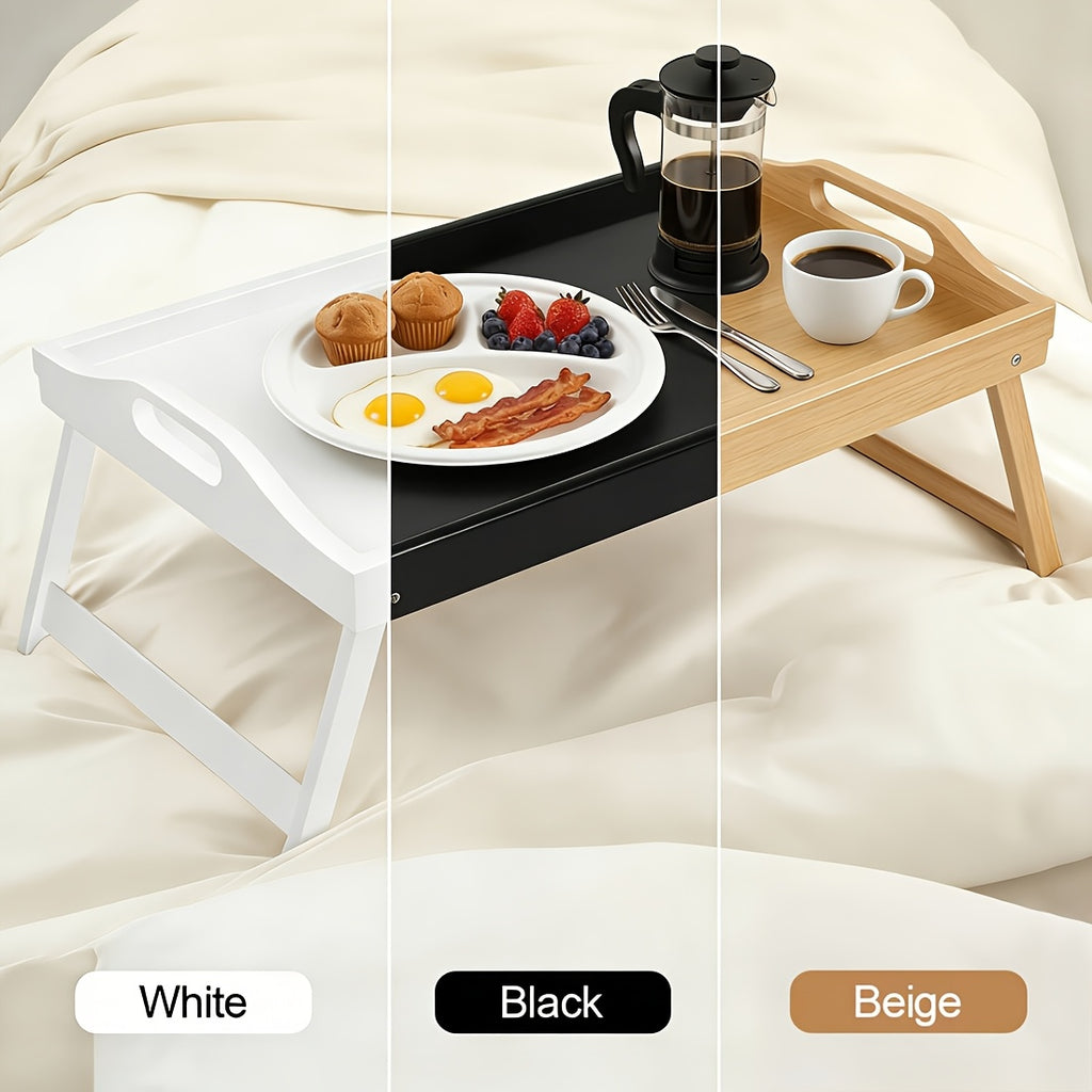 Bamboo Bed Tray Table with Foldable Legs - Breakfast Trays with Handles, Ideal for Eating, Working, Or Snacking - Durable And Stylish, Available In White, Black, Beige, And Brown, 1/2pcs