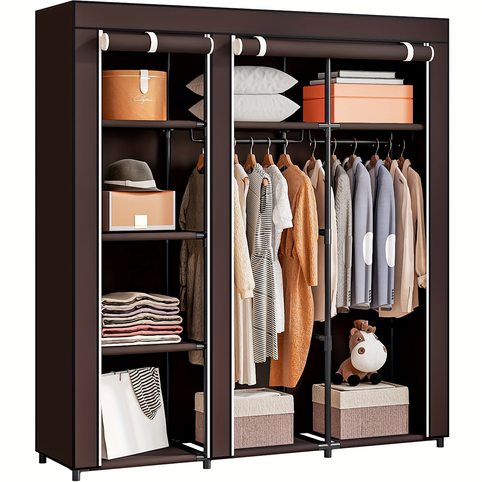 Portable Wardrobe Closet Storage Organizer Metal Hanging Rack Non-Woven Fabric 51 Inch, Portable Closets