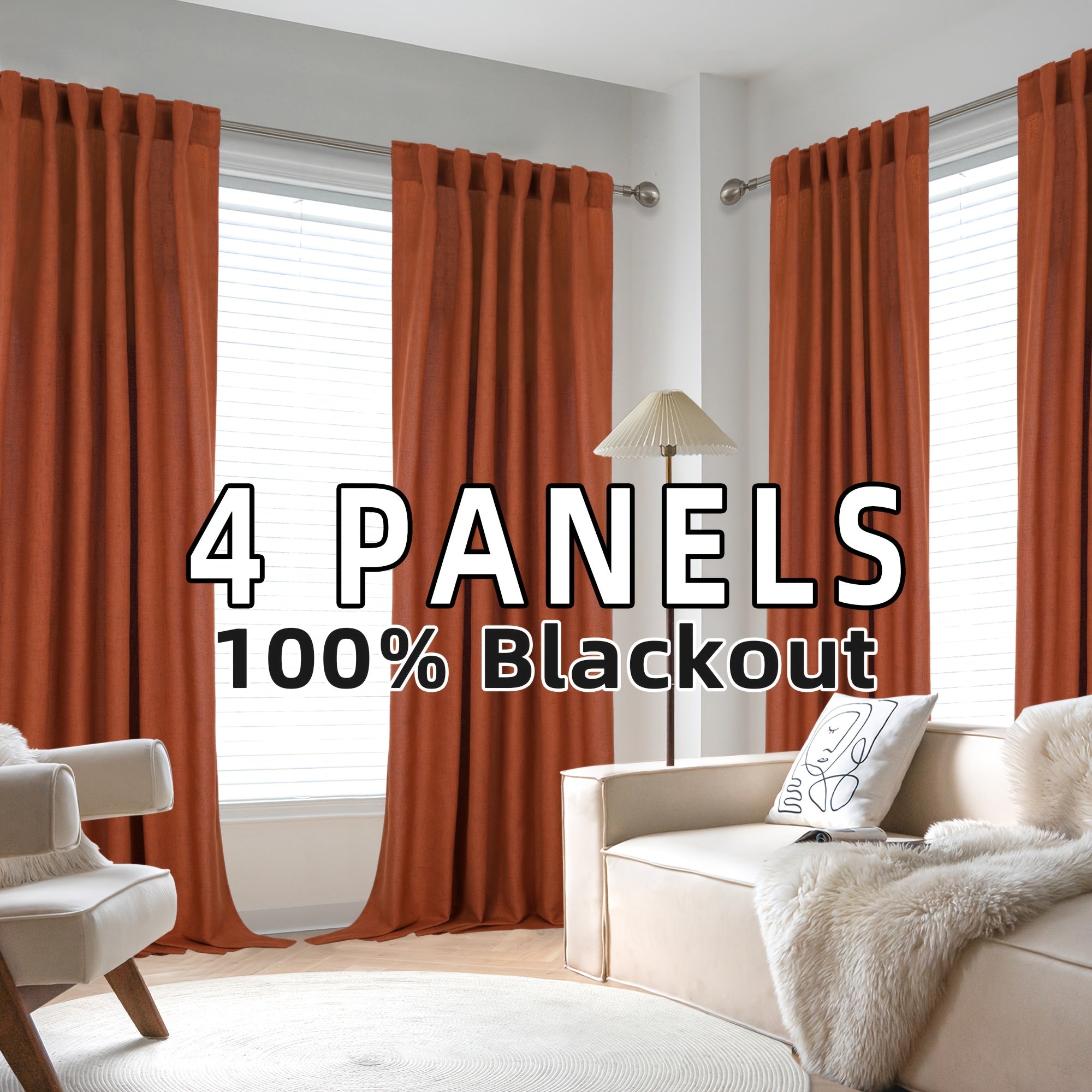 4 Panels 100% Blackout Linen Curtains for Bedroom Farmhouse Thermal Insulated Rod Pocket Back Tab Full Light Blocking for Living Room