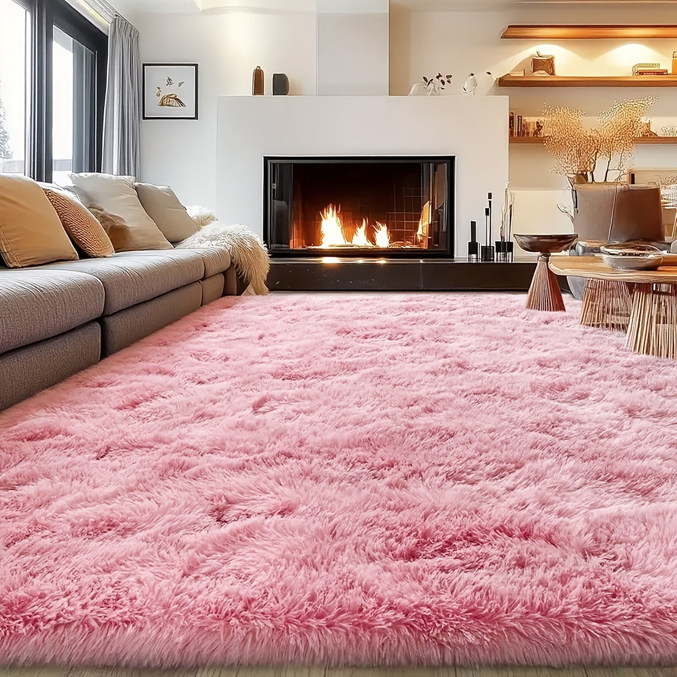 8X10 Feet Luxury Large Rug for Living Room, Fuzzy Plush Large Area Rug, Fluffy Modern Shag Non-Slip Soft Furry Carpet for Bedroom Study Room Teens Dorm Home Decor Christmas Gift
