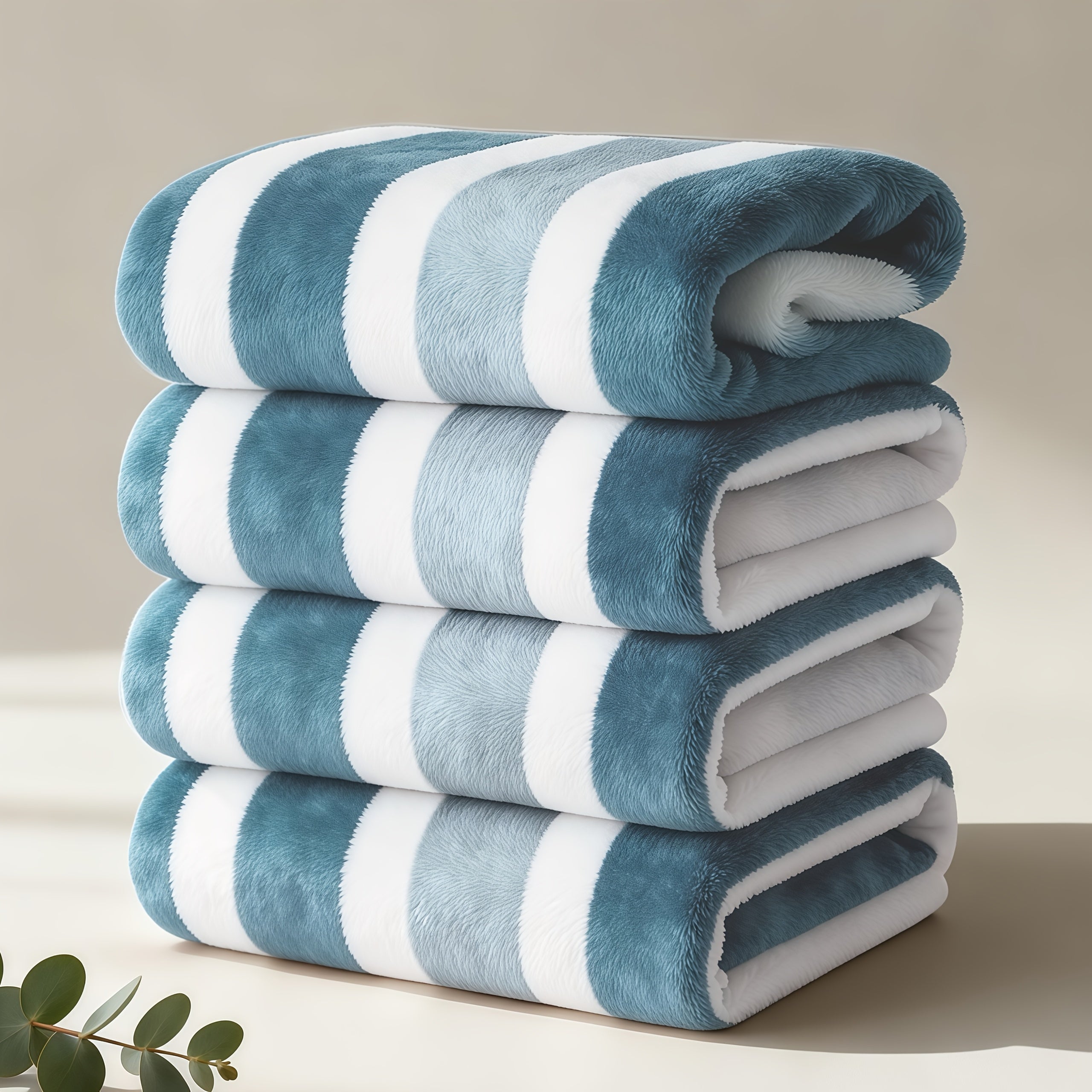 1/4pcs Bath Towel Set, No Hair Loss, Highly Absorbent & Quick-Drying | Ultra-Soft Microfiber Beach Towels For Adults, Two-color Striped Interval Bath Towels Perfect For The Beach, Spa, Gym & Home Bathroom Essentials - 27 X 55 Inches