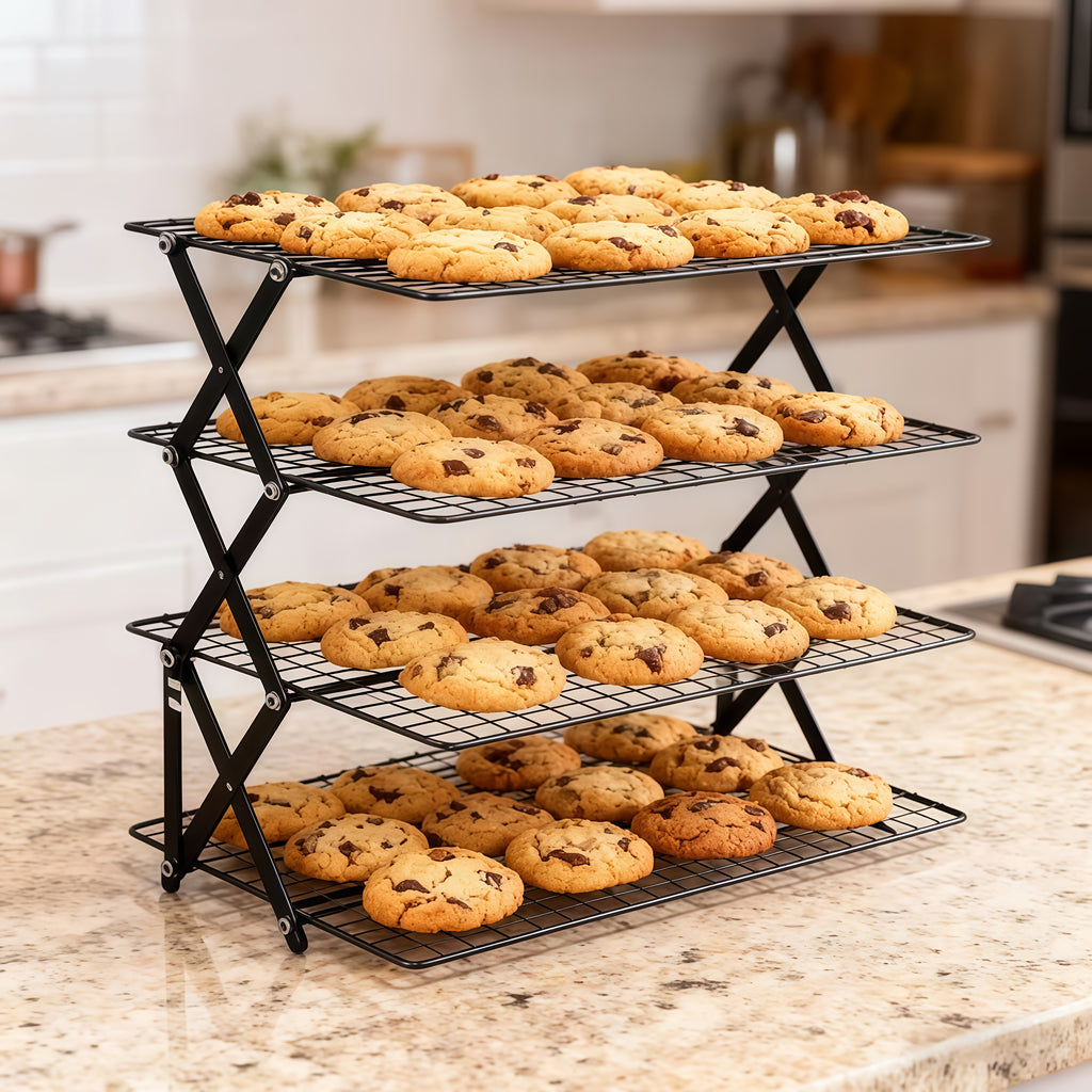 3/4-layer, Collapsible Cooling Rack, Metal Wire Rack For Baking Trays, Popular Limited Purchase, Highly Recommended, Stackable Baking And Cooking Drying Wire Cooling Rack With 4 Adjustable Settings, Camping Grill For Cooking And Cooling And Cake
