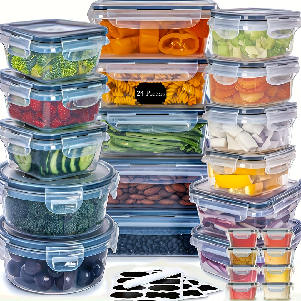 48pcs/set Food Storage Container Set, Crisper, Easy Fix Lids (24 Lids + 24 Containers) - Sealed Plastic Containers For Pantry, Travel, Outdoor Picnics, Kitchen Organization, Includes Labels And Labeling