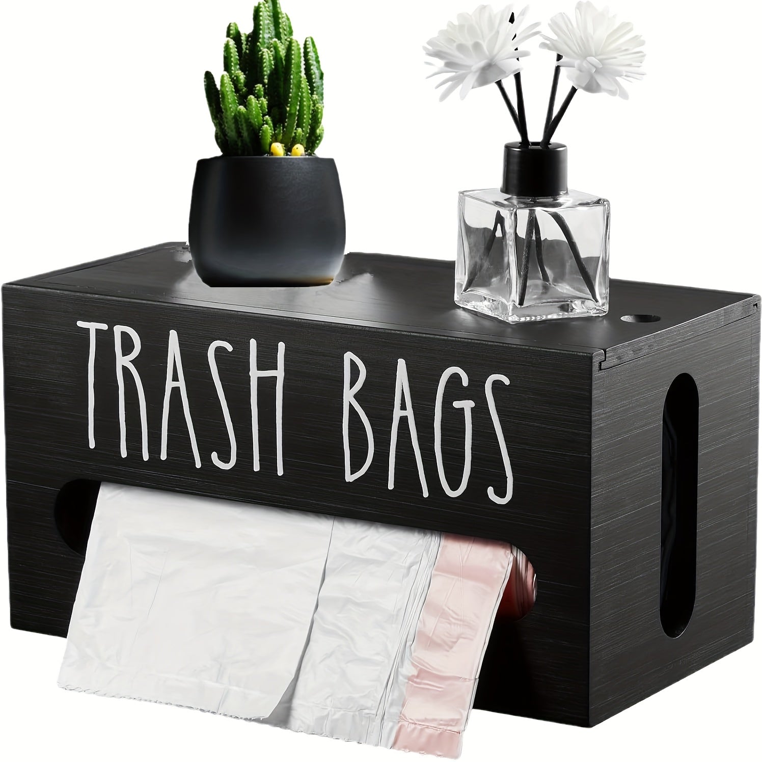 Wood Garbage Bag Dispenser with One-Touch Operation - Storage Box for Kitchen, Bathroom & Living Room - Dispensing Trash Can Organizer (No Manual Refills), 2 Colors ( & Black)