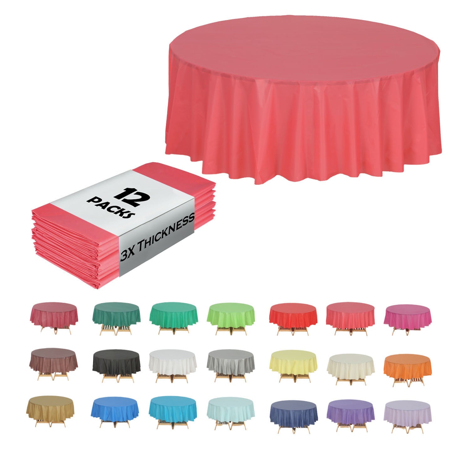 Heavy Duty Premium 12pcs Plastic Tablecloth, Disposable Tablecloth, Plastic Table Cover for Kitchen, Dinning Uses.