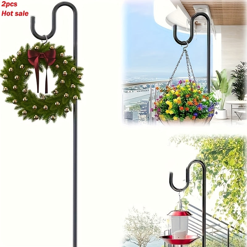 2pcs Outdoor Shepherd Hooks, Heavy Metal Garden Pole Hanging Bird Feeder, with 5 Claw Outdoor Shepherd Horn Adjustable Hooks for Flower Baskets, Plant Hook Stands, Plant Baskets, Solar Lights, Lantern Hooks, Wedding, Halloween