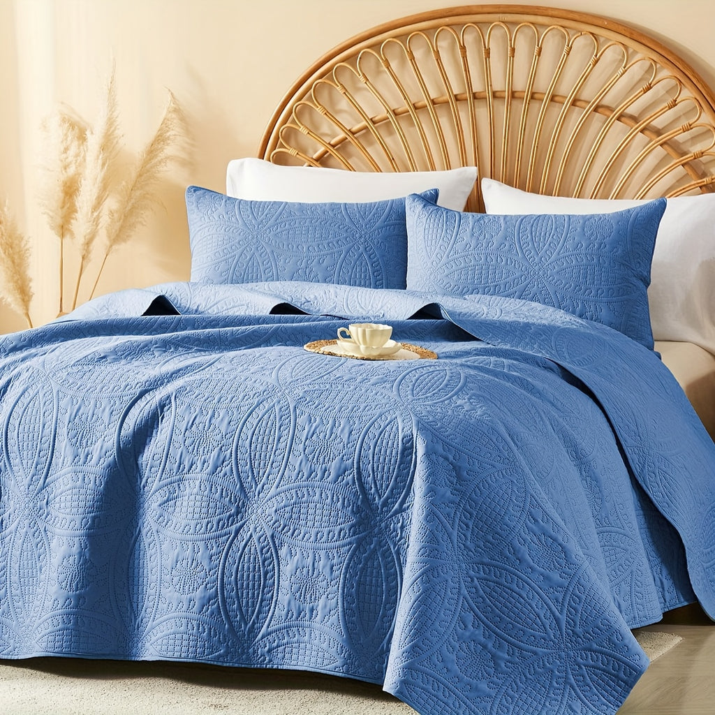 2/3pcs Quilt Set Bedspreads Queen Size - Soft Cool & Refreshing Summer Quilt Lightweight Microfiber Bedspread - Modern Style Coin Pattern Coverlet for All Seasons - Family Gift Set (1 Quilt, 1 Or 2 Pillow Cases)