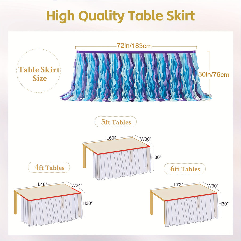 6ft Polyester Willow Table Skirt for Rectangle Round Tables, Ruffle Curly Lace Ballet Tablecloth, Princess Girls Birthday Party Cake Tutu Table Skirt Table Decorations, Christmas Halloween Decoration, Table Skirts for Party Tables, Festive Table