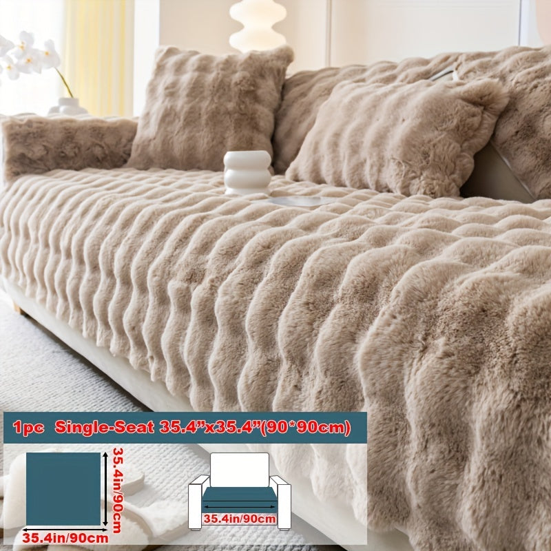1pc Faux Rabbit Plush Sofa Cover - Winter Warm Thickened Soft Pet-Friendly Anti-Slip Furniture Protection Cover for Bedroom, Office, Living Room