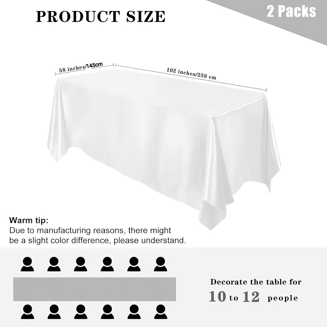 2pcs 57.09*101.97inch Rectangular Satin Tablecloth, Smooth Fabric Tabletop Decoration, Suitable for Wedding Banquet Table Decor, Banquet Table Decor, Birthday Party, and Outdoor Party Decorations