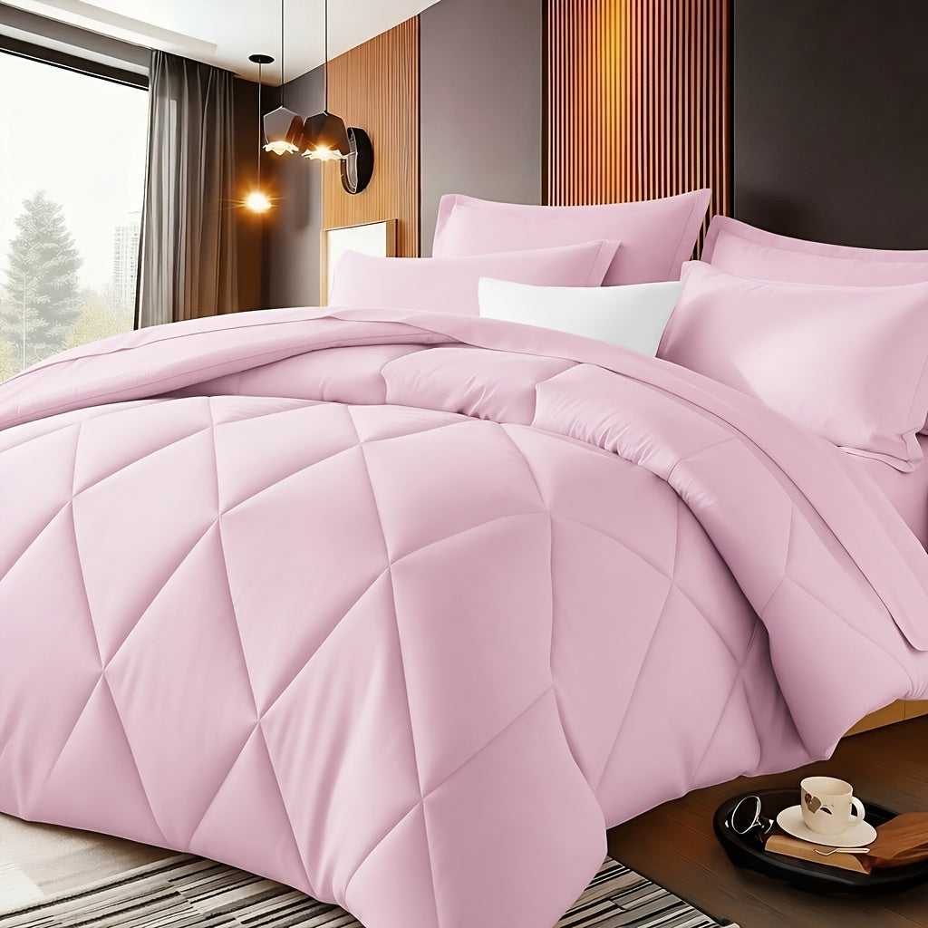 2/3pcs Solid Color Diamond Pattern Large & Extra-Large Bed Sheet Sets Soft Comfortable And Ultra-fine Fiber Filled Lightweight Fabric Breathable Quilt Easy to Take Care Of Equipped with Quilts And Pillowcases Luxurious Quality & Ideal Gift