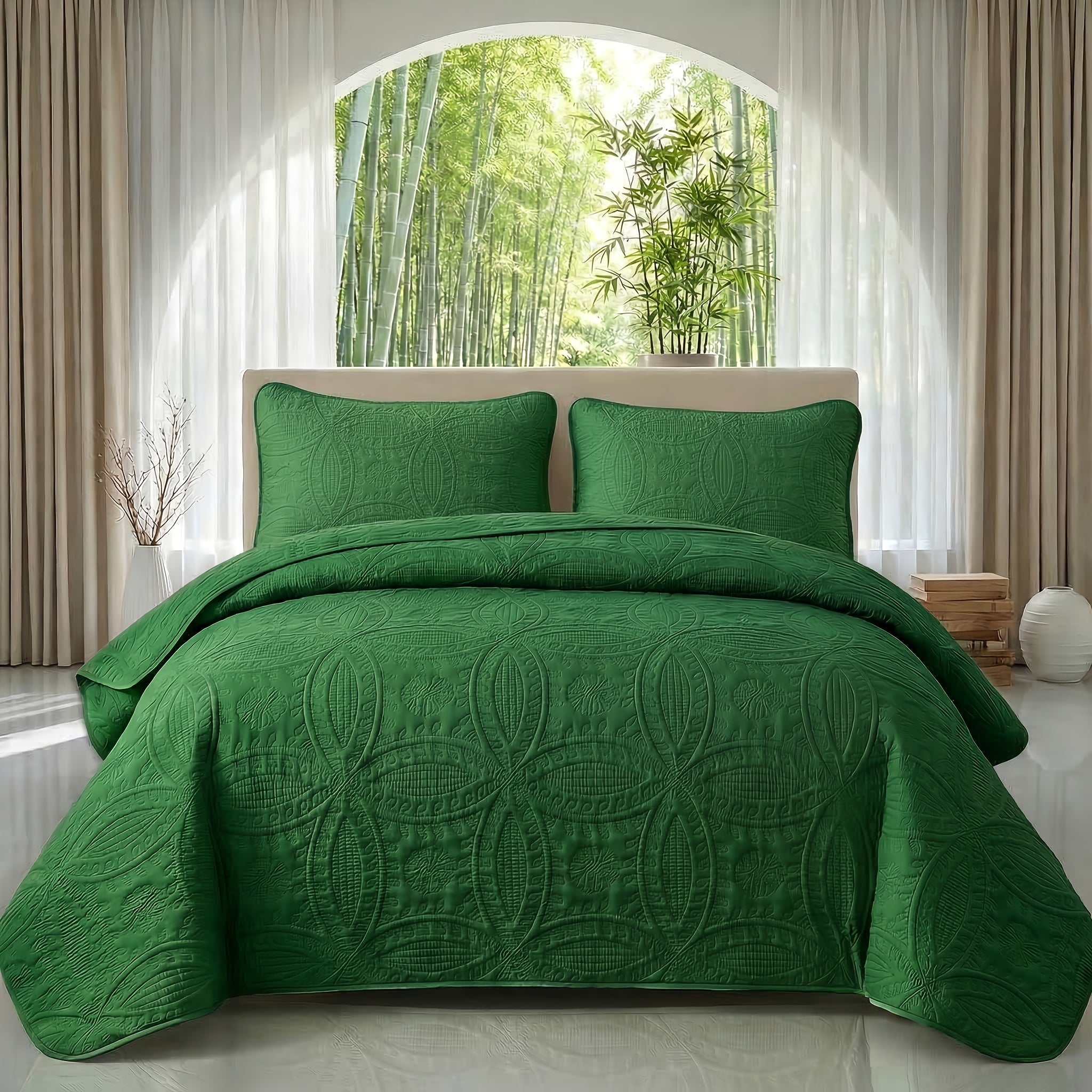 2/3pcs Ultrasonic Quilted Bed Cover, Coin & Floral Pattern Retro Bedspread, Soft Breathable Non-Slip Mattress Cover, Machine Washable Bedding For Bedroom Dorm Guest Room, 10 Colors Available