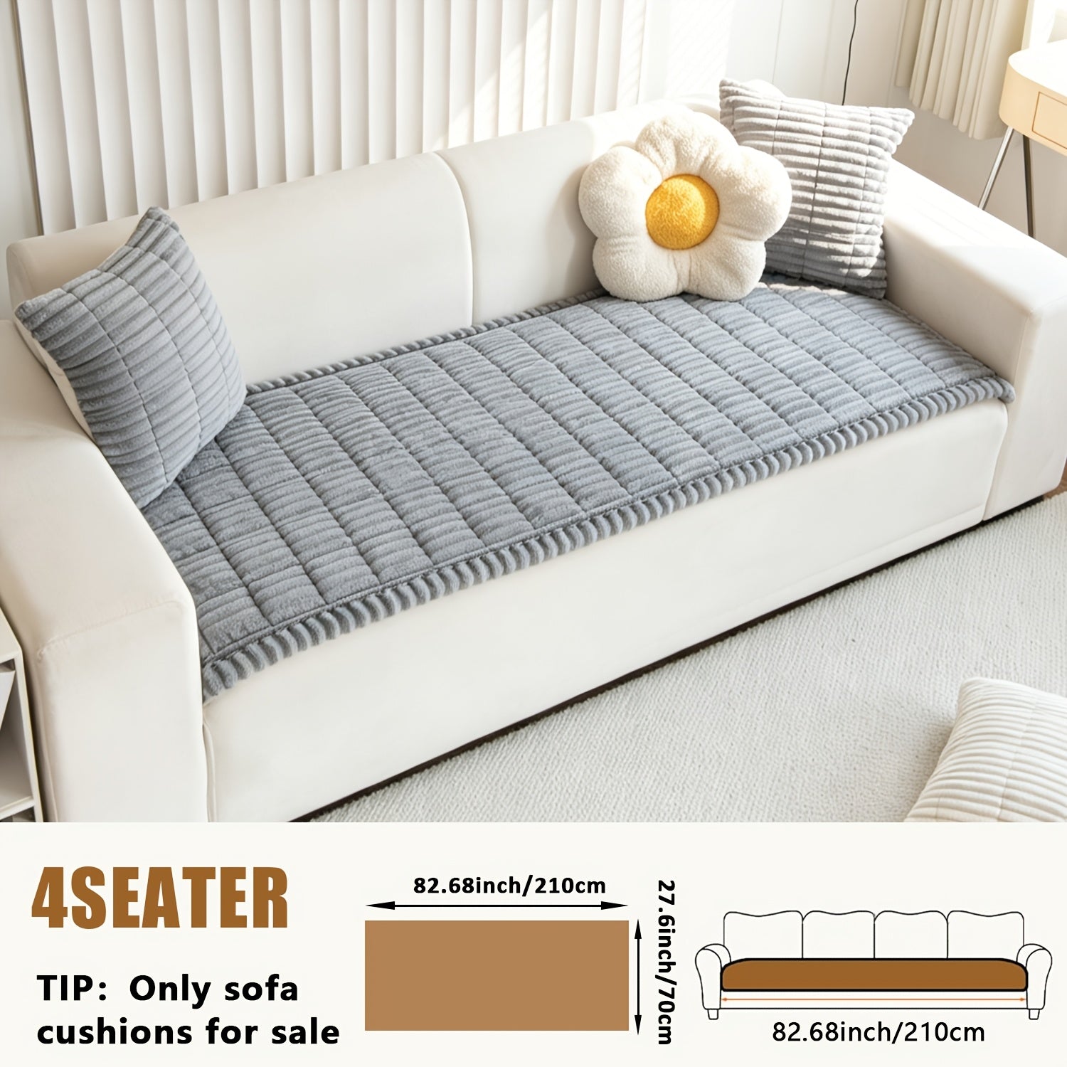 1pc Plush And Comfortable Shu Velveteen New Sofa Cushion, Washable, Easy to Install And Disassemble, Suitable for Home Protection Decorations Of Various Sofas | Wavy Edge Design | Soft And Sticky Velvet Texture