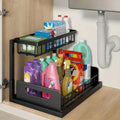 1/2pcs 2-story kitchen sink storage containers，push-pull cabinet organizer, kitchen and bathroom organizers and storage, study, tabletop, metal sliding drawers, practical and convenient kitchen accessories essentials, kitchen organizers and storage.
