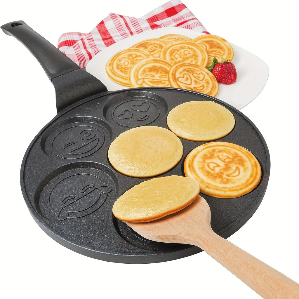 7-Hole Non-Stick Pancake & Crepe Maker with Detachable Handle - Gas Stove Compatible, Oven & Dishwasher Safe Aluminum Breakfast Pan, Even Heat Distribution for Perfect Pancakes, Crepes, Waffles - Black, Pancake Maker for Stove Top, Waffle Cooking, Fun Kit