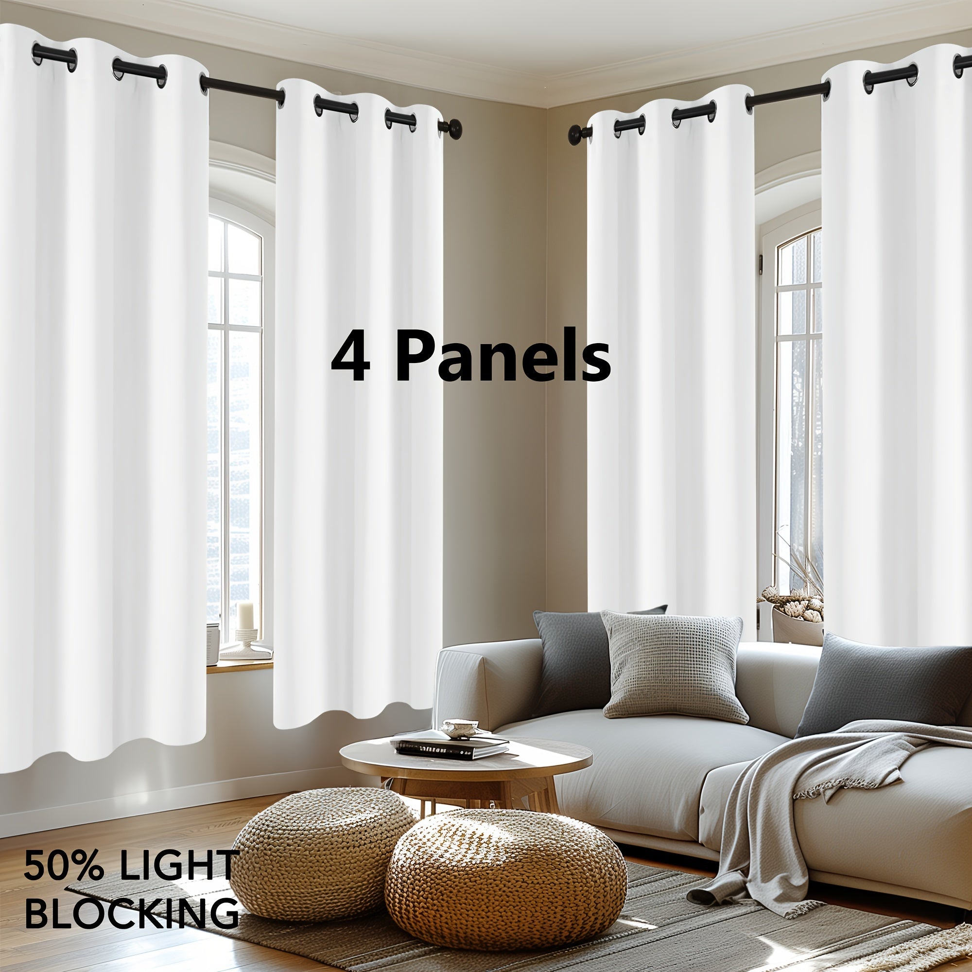 4-Panel Blackout Curtains, Thermal Insulated Curtains for Living Room Bedroom, Room Darkening Home Decor Drapes, 4pcs Curtains Set