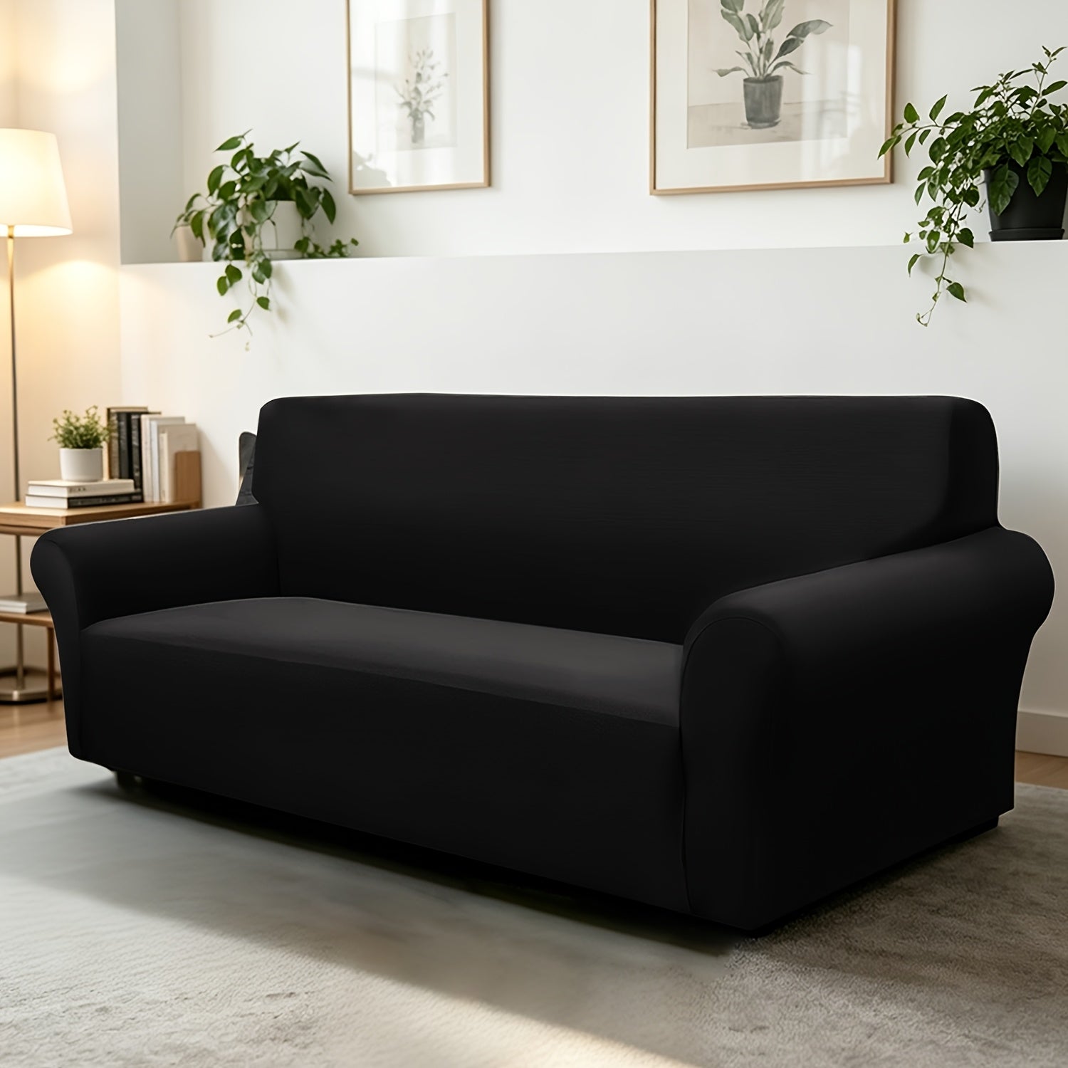 Classic Stretch Sofa Cover with Elastic Band, Milk Fiber Fabric Slipcover-Grip, Machine Washable, Polyester And Spandex, Fits Armchair to 4-Seater Sofas, International Style Throw Design