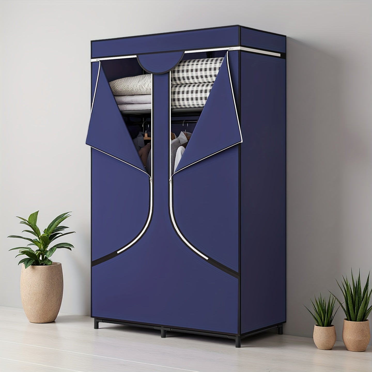 Portable Wardrobe Closet Storage Organizer Metal Hanging Rack Non-Woven Fabric 51 Inch, Portable Closets