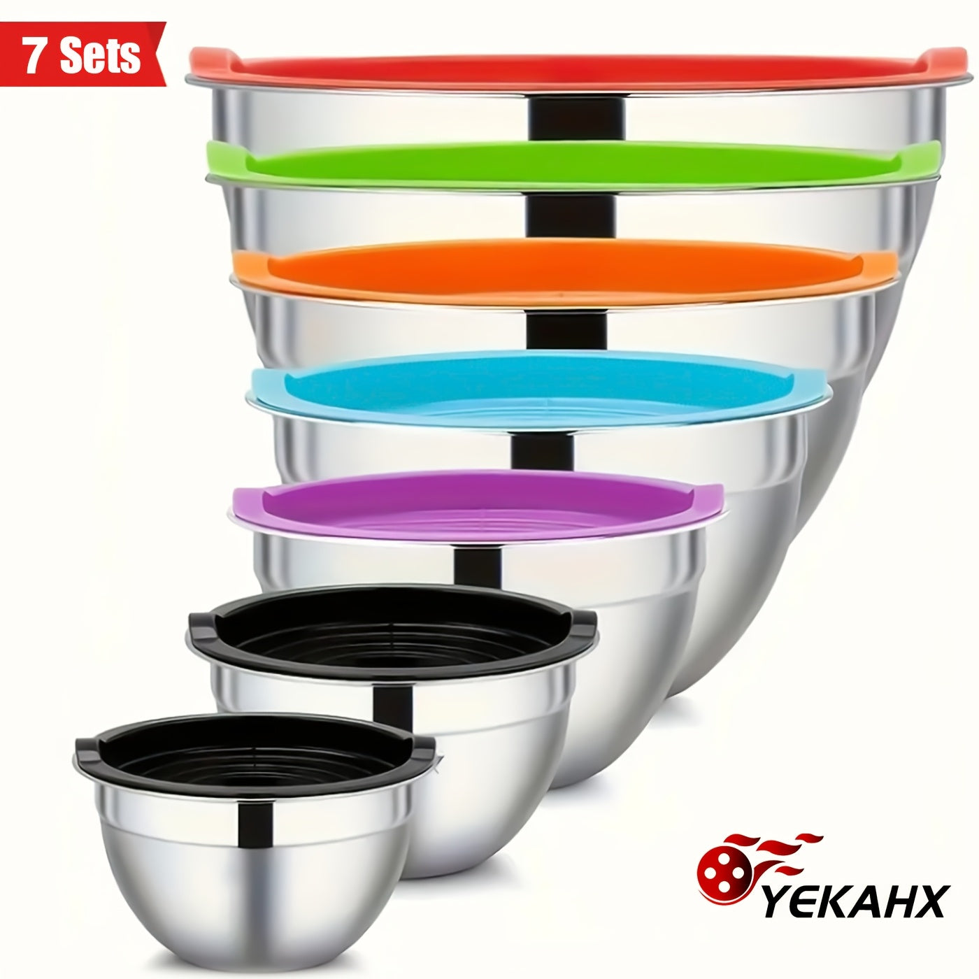 7pcs mixing bowls with sealed lids - rust proof, easy to grip - perfect for cooking and serving, baking, vegetable, salad mixing - stainless steel bowls with lids - mixing bowls with lids, holiday gifts