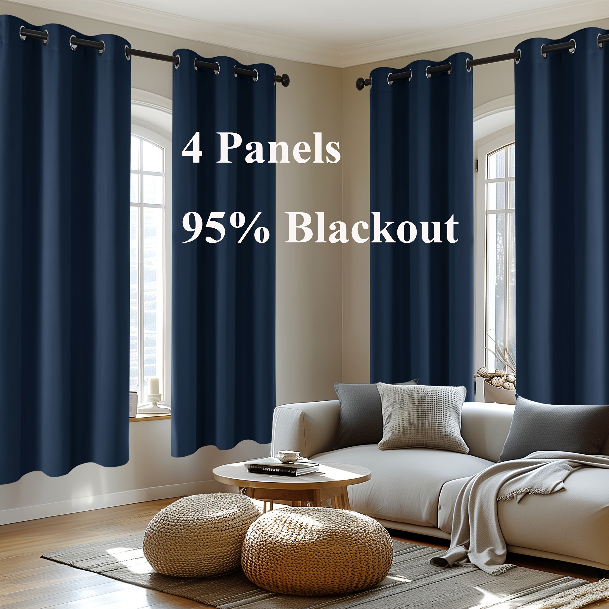 4-Panel Blackout Curtains, Thermal Insulated Curtains for Living Room Bedroom, Room Darkening Home Decor Drapes, 4pcs Curtains Set