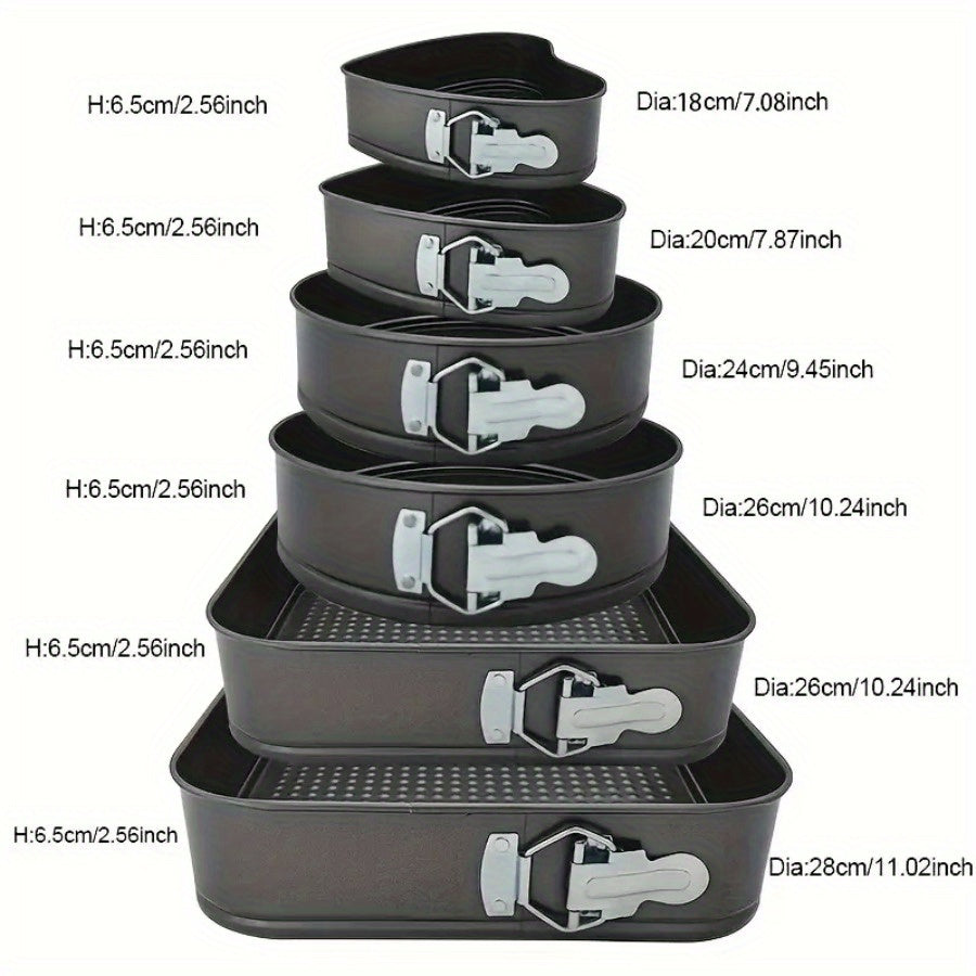 6-Piece Carbon Steel Cake Pan Set with Removable Bottom - 3 Shapes (Square, Round, Heart) for Chiffon, Mousse, Cheesecakes - Perfect for Wedding & Birthday Baking