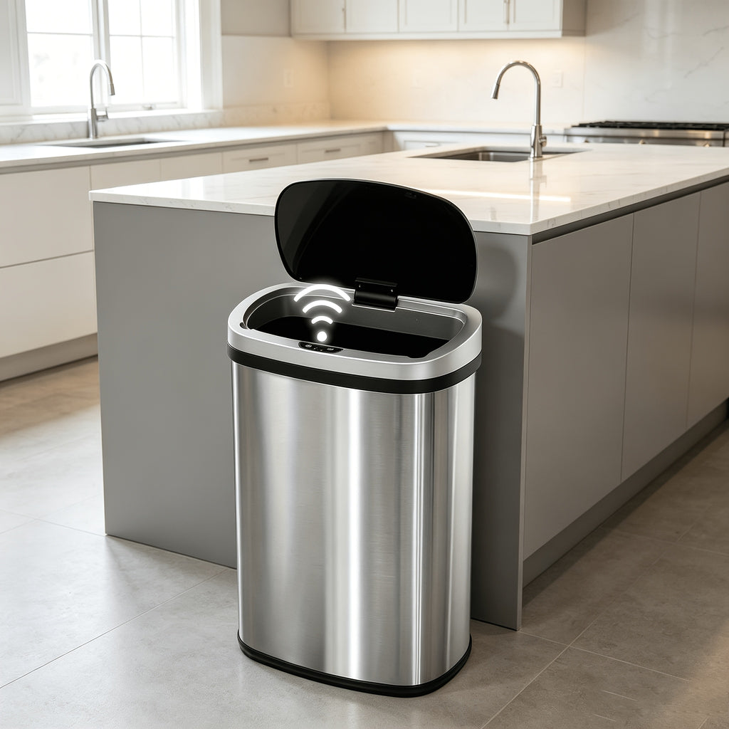 13 Gallon Trash Can Kitchen, Automatic Garbage Can Touchless Motion Sensor, Stainless Steel Trash Can with lid Anti-Fingerprint Mute Designed, Waste Bin 50L, for Office Bedroom Living Room Trash Can