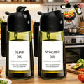 Set of 2 Glass Bottles for Olive Oil, Featuring a Dual Function for Drizzling And Spraying. The Dark Green Glass Helps to Keep The Oil Fresh by Blocking Out Light. Each Bottle Holds 16Oz/480Ml