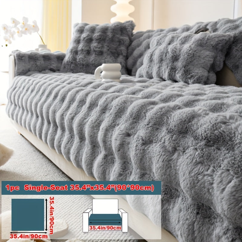 1pc Faux Rabbit Plush Sofa Cover - Winter Warm Thickened Soft Pet-Friendly Anti-Slip Furniture Protection Cover for Bedroom, Office, Living Room