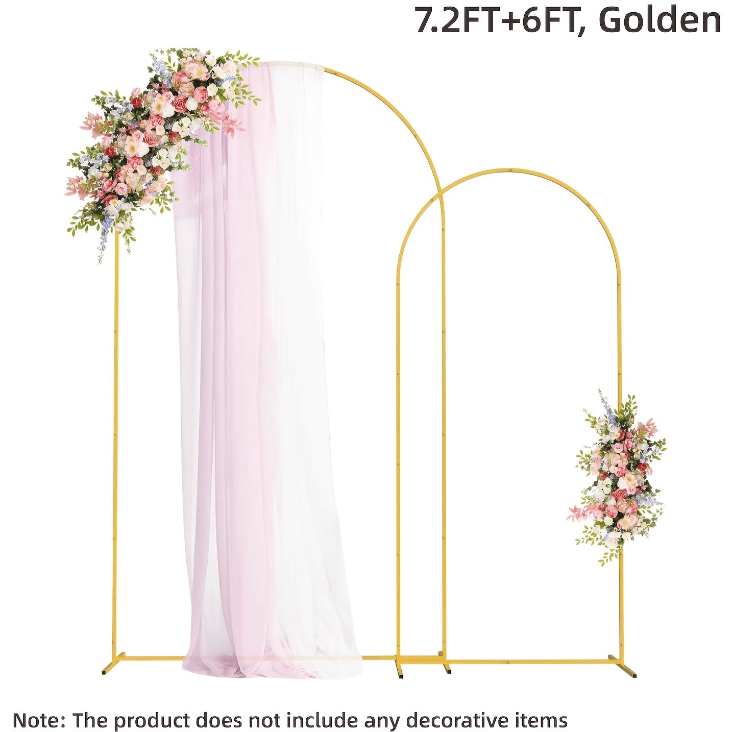 2pcs Heavy Duty Metal Wedding Arch Backdrop Set (7.2Ft And 6Ft) - Sturdy Frame with Golden Powder Coating, Easy to Assemble Balloon Flower Arch for Weddings, Birthdays, Eid And Ramadan Decorations - Indoor/Outdoor Party Decor, No Batteries