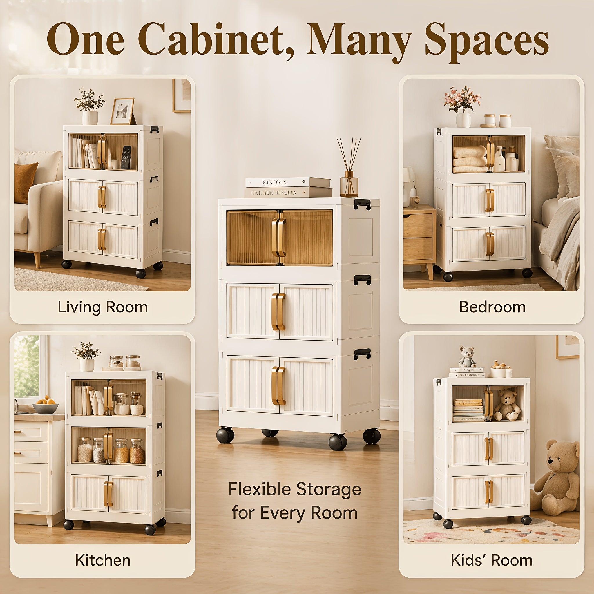Large Capacity 19-inch Wide Multi-functional 3/5-layer Folding Storage Organizer with Wheels - Magnetic Double Door Design Suitable for Kitchen Storage Of Clothes,, Books, Etc. - Perfect Storage for Living Room, Bedroom, And Office - Storage Box