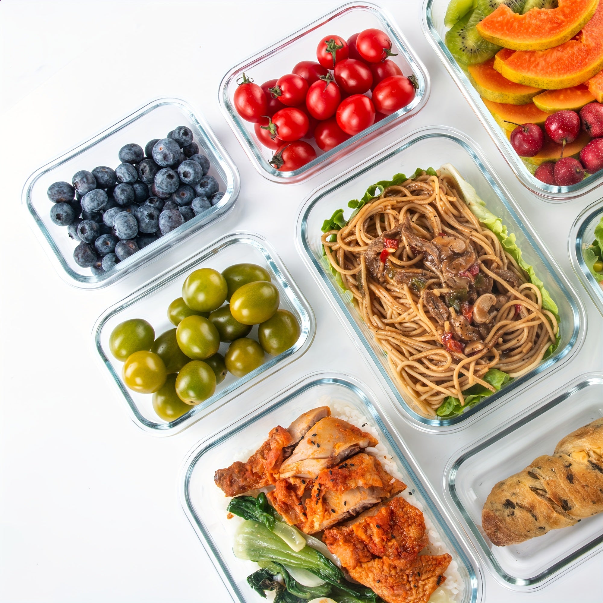 16pcs Sealed Glass Food Storage Containers, Lunch Boxes, Microwave Ovens, Ovens - Perfect for Salads, Fruits, Vegetables, And Sandwiches, Lunch Boxes | Sealed Storage | Durable Glass, Food Storage Containers (8 Lids And 8 Containers)