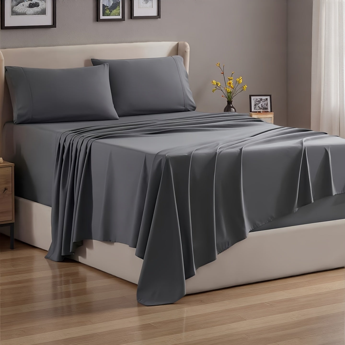 3/4pcs Breathable & Cooling Bed Sheet Set, for extra Deep Pocket King/Queen/Full/Twin Sheets, Hotel Luxury, Soft Wrinkle-Free For Extra Deep Mattresses, Includes Fitted Sheet, Flat Sheet & 1/2 Pillowcases, Gifts For The Family