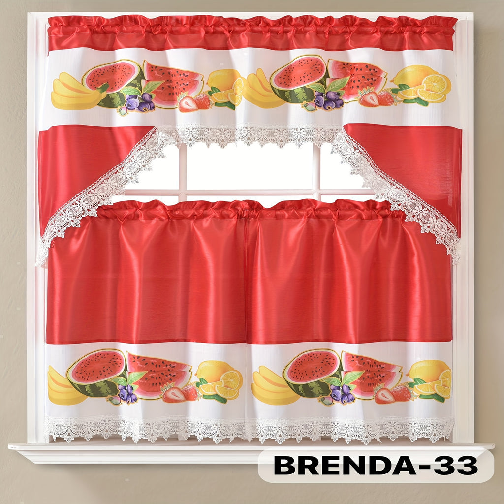 3pcs Embroidery Kitchen Curtains Set Flowers Embroidery Satin Fabric Faux Lightweight Soft Easy Care Machine Washable 49 Design Styles Available Holiday Gifts for Family Local Warehouse All Season Use Summer
