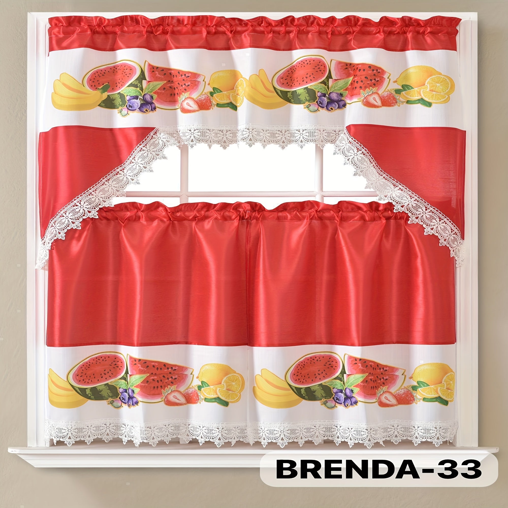 3pcs Embroidery Kitchen Curtains Set Flowers Embroidery Satin Fabric Faux Lightweight Soft Easy Care Machine Washable 49 Design Styles Available Holiday Gifts for Family Local Warehouse All Season Use Summer