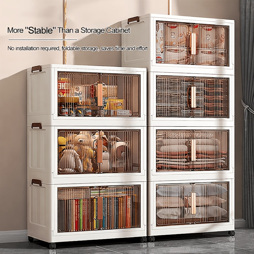 29.2In Folding Storage Cabinet, 3/4/5-Tier Extra Large Plastic Storage Bins with Lids, Foldable Stackable Storage Organizer with Wheels for Home, Office, Kitchen, Bathroom And Garage