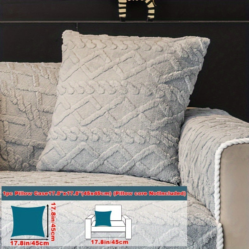 1pc Plush Sofa Mat, Polyester Shu Velveteen Jacquard Knit Fabric Couch Cover, 200-250 g/㎡, Separate Seating Modern Style, Machine Washable Anti-Slip Protection, for Bedroom Office Living Room Home Decoration