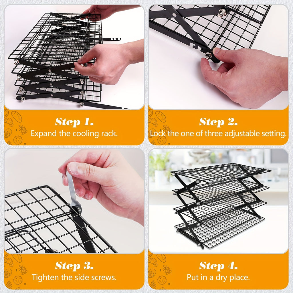 Collapsible Cooling Rack, Metal Wire Baking Tray, Stackable Drying Rack with Adjustable Four-Position Design, Suitable for Grilling While Camping, Ideal for Baking And Cooling And Cakes